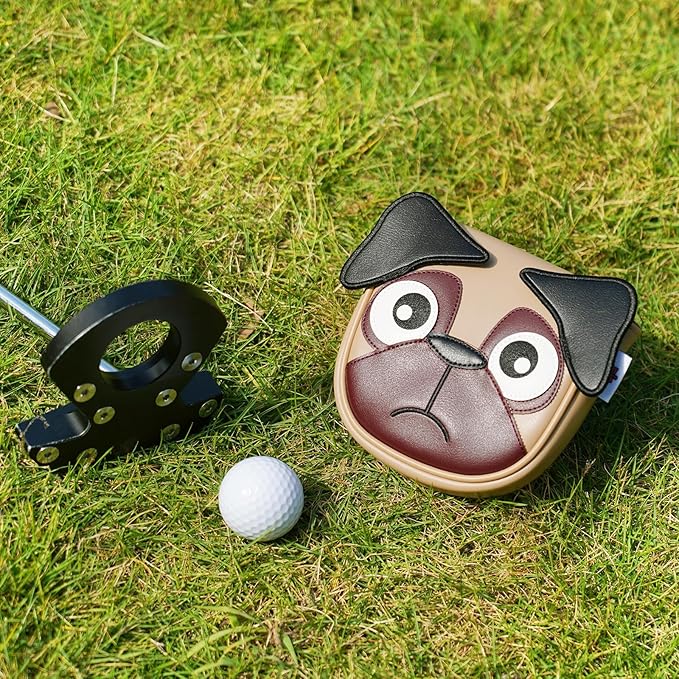 Big Crazy Golf Club Head Covers, Putter Cover with Strong Magnetic Closure, Square Mallet Putter Cover, Waterproof, Funny Design French Bulldog Pug Dog