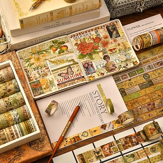 36 Rolls Vintage Washi Tape Pack Retro Arts Adhesive Tapes Wide Chronicle - Image 5