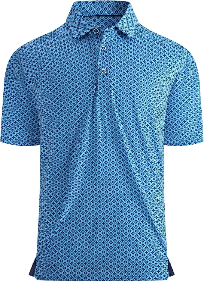 Alex Vando Mens Golf Shirt Moisture Wicking Quick-Dry Print Performance Polo Shirts for Men