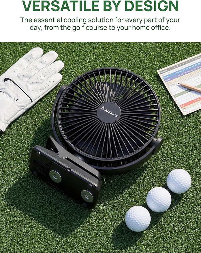 8-inch Magnetic Clip on Fan for Golf Cart, 12000mAH Battery Operated Portable Fan with 5 Speeds, LED Lantern, Magnetic Base, Compatible with EZGO Club Car Yamaha, Ideal Golf Cart Accessories