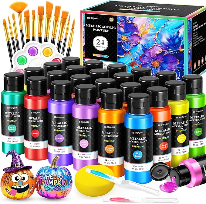 40 PCS Metallic Acrylic Paint Set by POPYOLA
