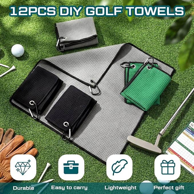 Batiyeer Golf Towel Bulk for Golf Bags 16'' x 16'' Microfiber Fabric Towel with Clip Waffle Pattern, Fitness, Camping, Hiking, Yoga