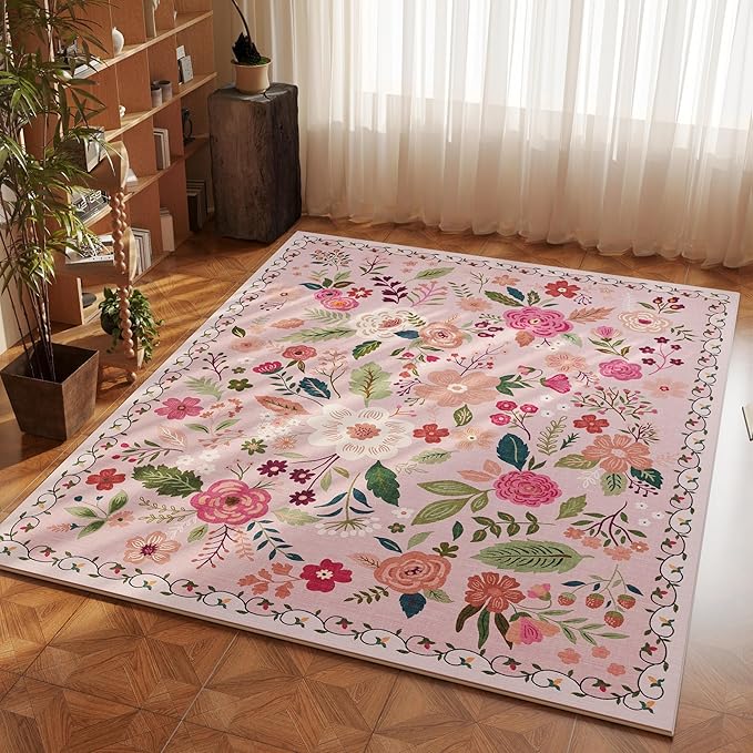 Rugcomf Area Rug 4x6 Rug Washable Boho Rugs Non Slip Low Pile Floral Small by Rugcomf