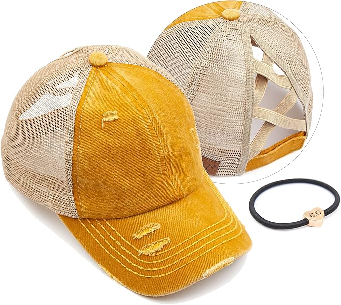 C.C Ponycap Messy High Bun Ponytail Adjustable Glitter Mesh Trucker Baseball Cap