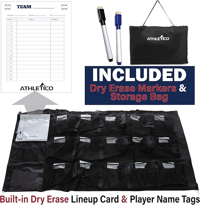 Athletico 15 Player Dugout Organizer - Hanging Baseball Helmet Bag to Organize Baseball Equipment Including Gloves, Helmets, Batting Gloves, Balls, & More