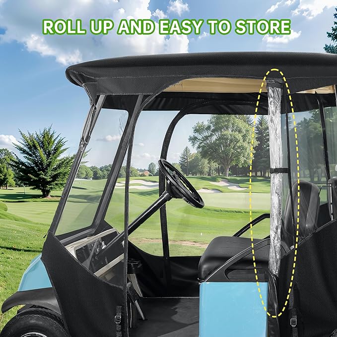 10L0L 4-Passengers Golf Cart Enclosure for Club Car Precedent 57" Short Roof, 600D Waterproof Clear Rain Cover with Security Side Mirror Openings, All Weather Waterproof Snowproof Driving Covers