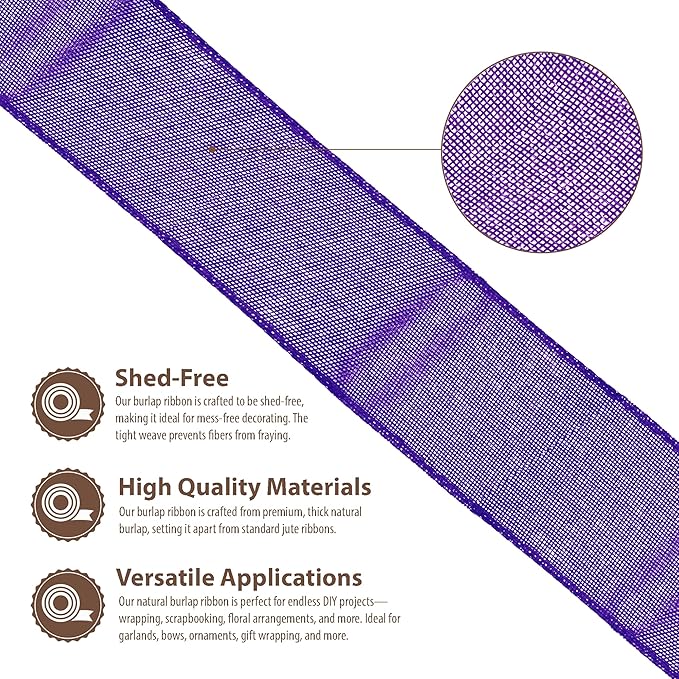 Mandala Crafts Purple Burlap Ribbon 3 Inches Wide Jute Ribbons - Image 3
