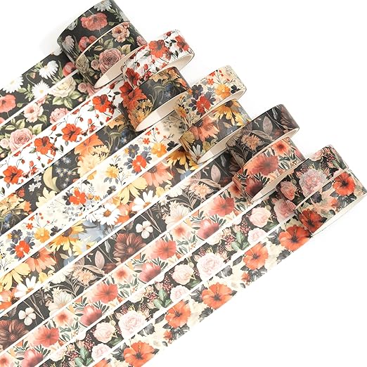 10 Rolls Blooming Flowers Washi Tape Set Floral Arts Adhesive Tapes Colorful - Image 2