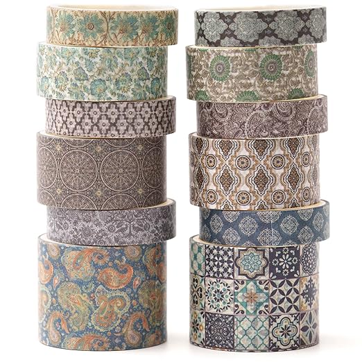 12 Rolls Exotic Charm Washi Tape Set Floral Arts Adhesive Tapes Geometric by Songdao