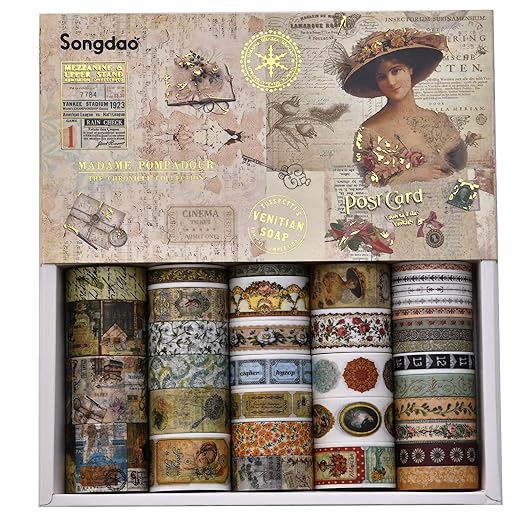 36 Rolls Vintage Washi Tape Pack Retro Arts Adhesive Tapes Wide Chronicle - Image 3