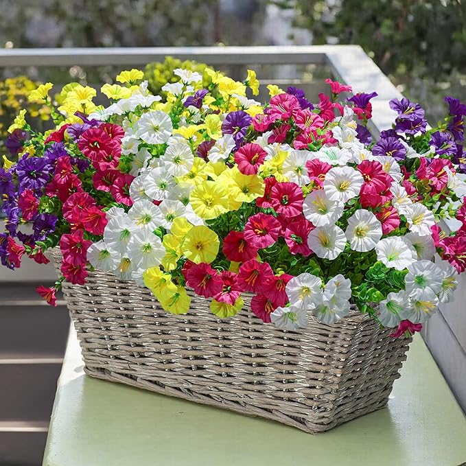 Artificial Flowers Fake Plants for Outdoors Decoration, 12 Bundles Silk Morning - Image 2