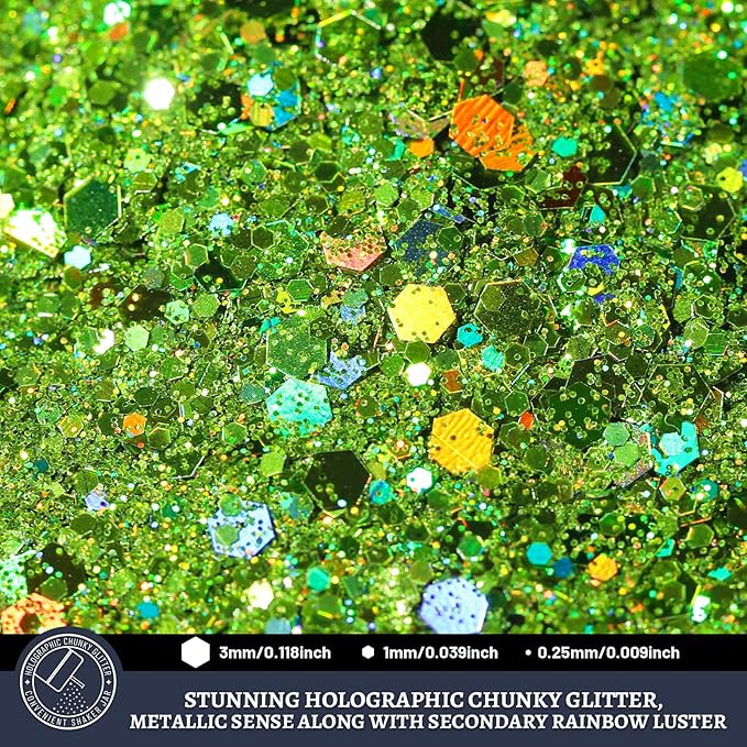 LEOBRO Green Glitter, 160g/5.64oz Light Green Chunky Glitter - Image 3