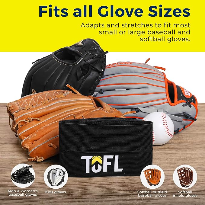 TOFL Baseball Glove Wrap Band for Mitt Shaping | Elastic Strap with Adjustable Closure for Pocket Forming & Storage | Youth & Adult Softball Mitt Care Accessory (Color & Quantity Options)
