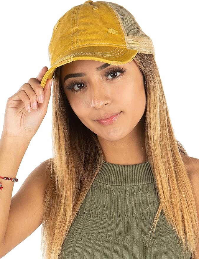 Funky Junque Trucker Hat for Women – Distressed Low Profile Western Camo Baseball Cap with Mesh, Trendy and Adjustable Fit