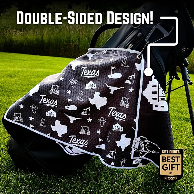 Pin Hunters Texas-Themed Microfiber Golf Towel | Premium Waffle Towel with Clip | Large 31"×15.5" Towel for Golf Bags | Accessories for Men | Fun Gift for Husband | USA Pride