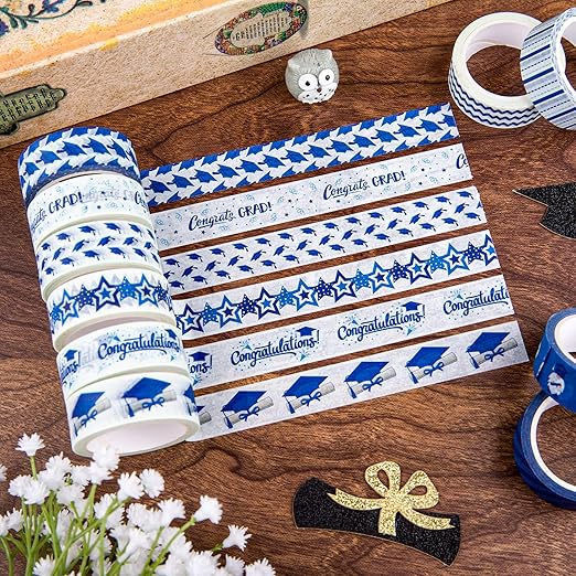 Whaline 12 Rolls Graduation Washi Tape Blue White Congrats Grad Washi Masking - Image 4