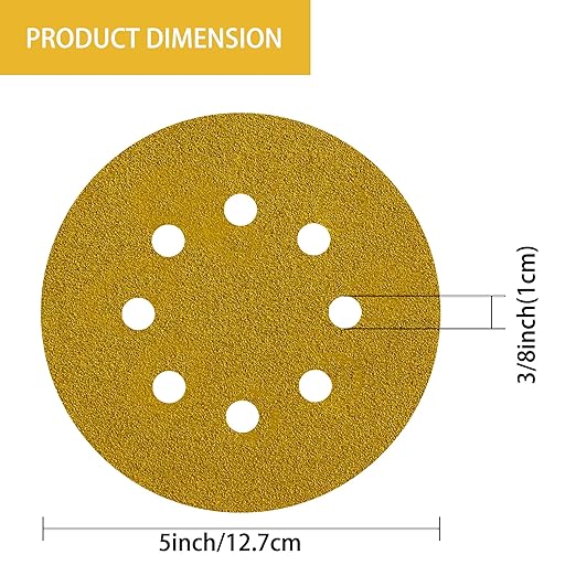 150PCS 60 Grit Gold Sanding Discs, 5-Inch 8-Hole Sandpaper - Image 6
