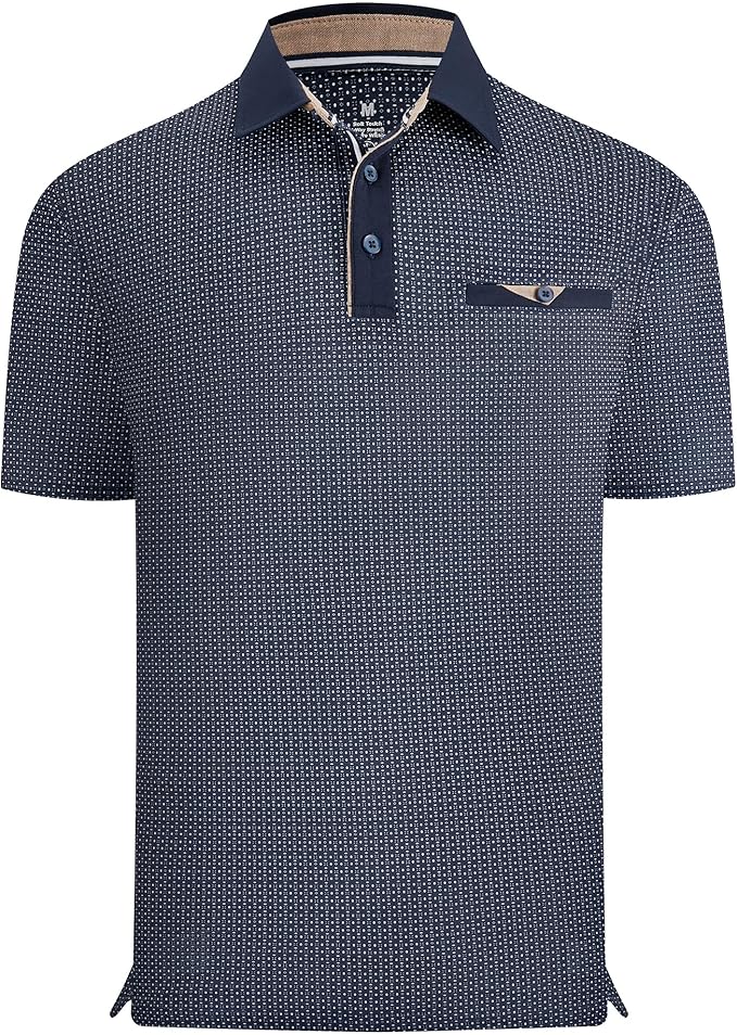 Esabel.C Men's Golf Polo Shirts Print Moisture Wicking Short Sleeve Dry Fit Stretch Polo Shirts for Men with Faux Pocket