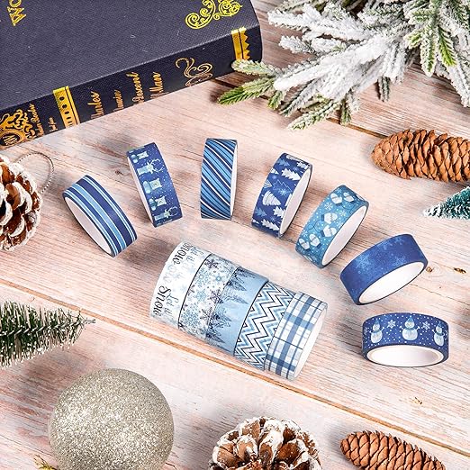Whaline 12 Rolls Winter Washi Tape Blue White Snowflake Snowman Holiday Masking - Image 4