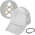 C.C Ponycap Messy High Bun Ponytail Adjustable Glitter Mesh Trucker Baseball Cap