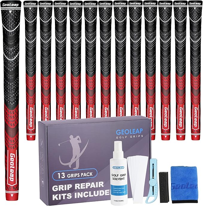 Geoleap Golf Grips Set of 13- Grips with Tapes and Grips with All Repair Kits for Choice,Hybrid Golf Club Grips All Weather Contral, High Feedback & Traction Golf Grips for Men and Women.