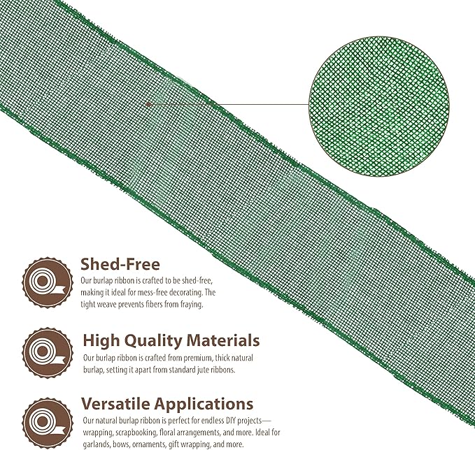 Mandala Crafts Green Burlap Wired Ribbon 2.5 Inches Wide Jute Ribbons - Image 3