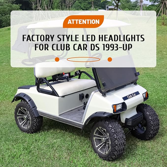 DRIVE UP Club Car DS LED Headlight Kit, 12V Factory Style LED Headlights with Adapter Wire for Club Car DS 1993-up Gas and Electric Golf Carts, OEM 101988001
