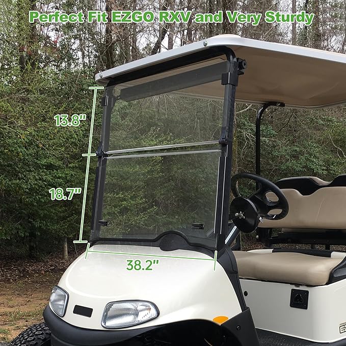 10L0L Golf Cart Folding Clear Windshield for EZGO RXV 2008-up, Fold Down Upgrade Thicker Polycarbonate(PC), Strong Impact and Shatterproof