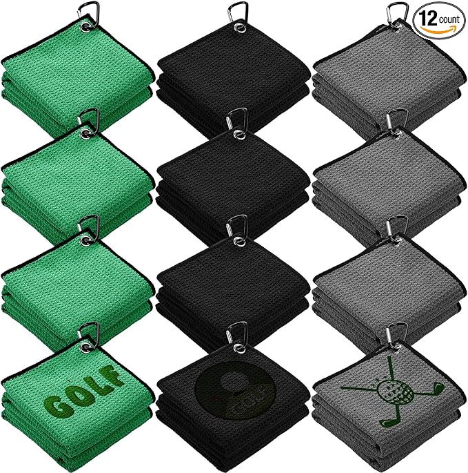 Batiyeer Golf Towel Bulk for Golf Bags 16'' x 16'' Microfiber Fabric Towel with Clip Waffle Pattern, Fitness, Camping, Hiking, Yoga