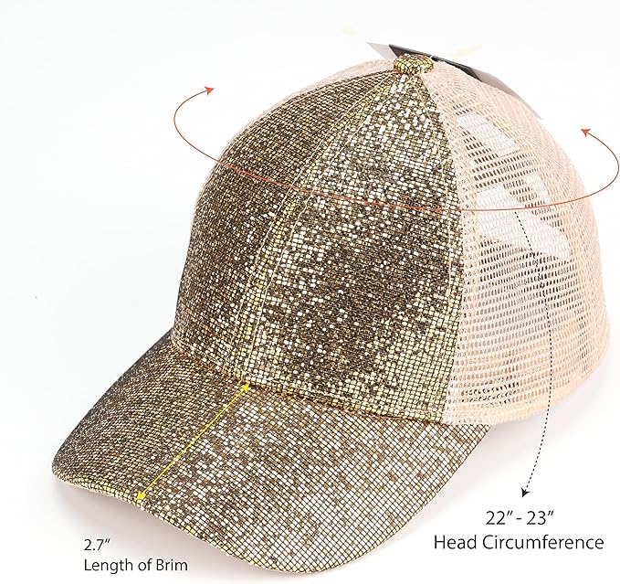 C.C Ponycap Messy High Bun Ponytail Adjustable Glitter Mesh Trucker Baseball Cap