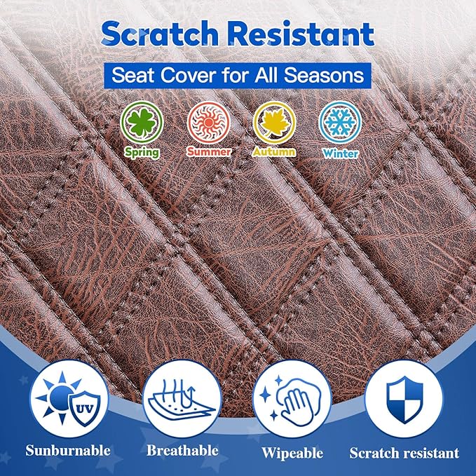NOKINS Golf Cart Diamond Seat Covers Fit for Club Car DS/Precedent/EZGO TXT RXV/Yamaha Aftermarket Standard Rear Seat Cushion, No Nails Required, Breathable Vinyl Seat Covers (Brown&Yellow 8412)