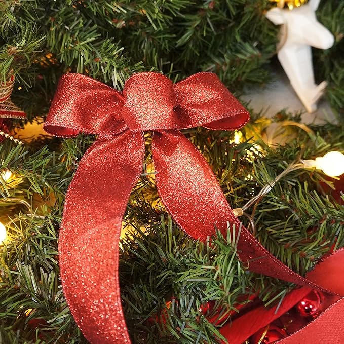 CT CRAFT LLC Glitter Wired Ribbon 1.5" x 20 Yards Red - Image 6