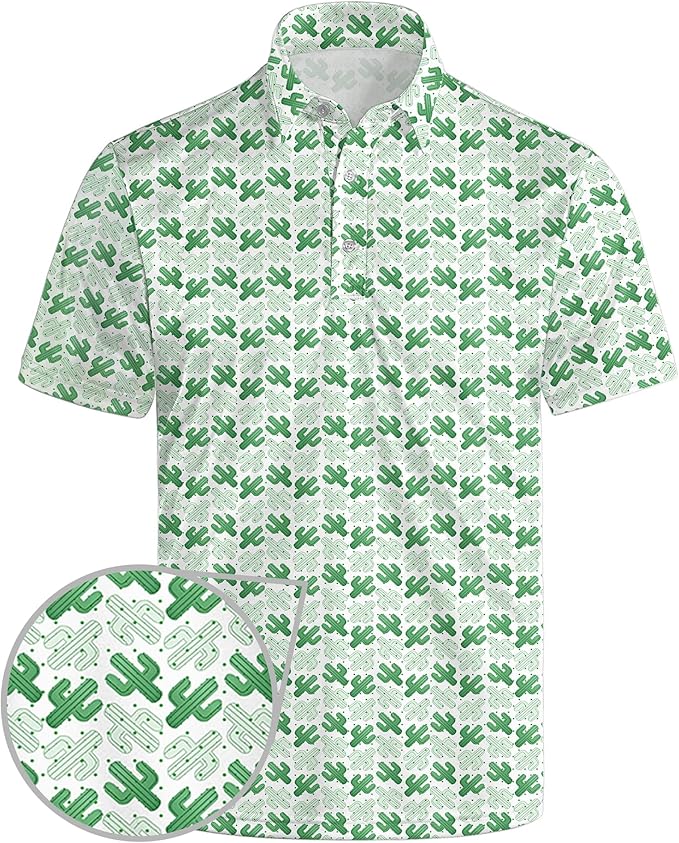 Golf Polo Shirts for Men Funny Print Short Sleeve Golf Shirts Performance Golf Polos