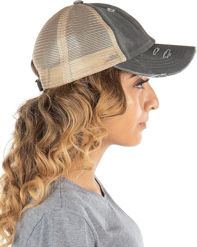 Funky Junque Trucker Hat for Women – Distressed Low Profile Western Camo Baseball Cap with Mesh, Trendy and Adjustable Fit