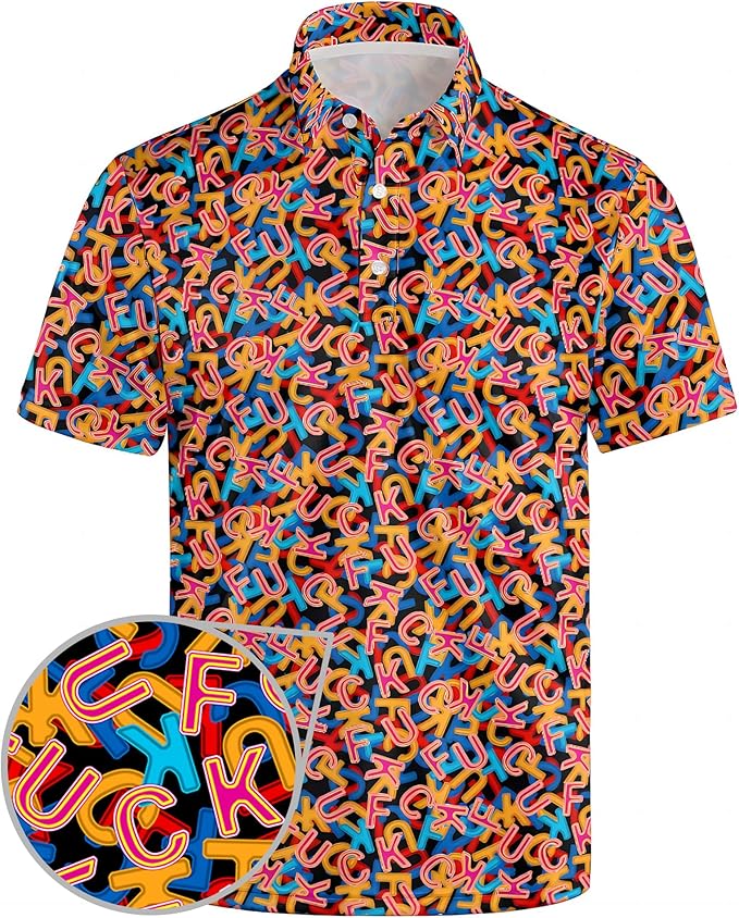 Golf Polo Shirts for Men Funny Print Short Sleeve Golf Shirts Performance Golf Polos
