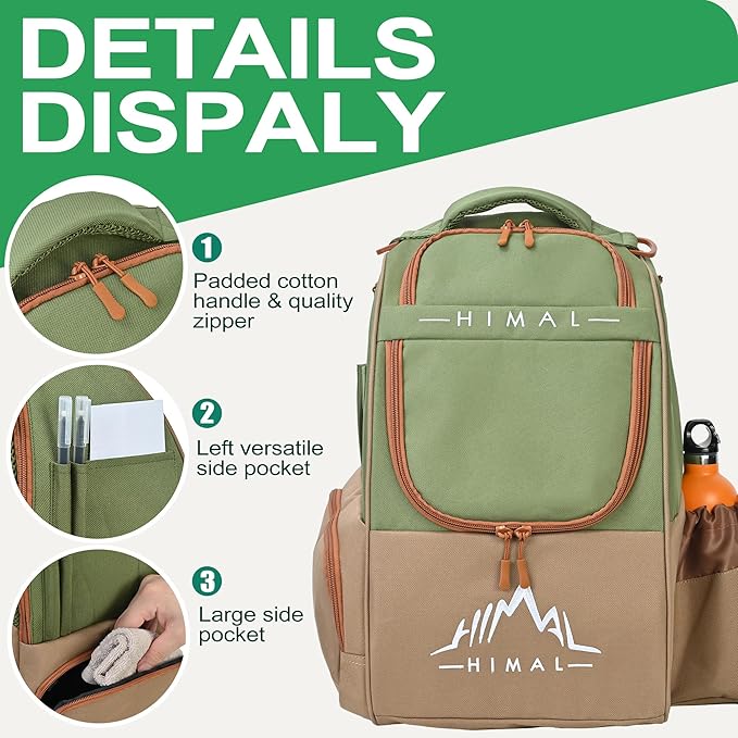 HIMAL HIMAL Disc Golf Bag Holds 22+ Discs, Durable Disc Golf Backpack with Large Capacity, and Multiple Storage Pockets