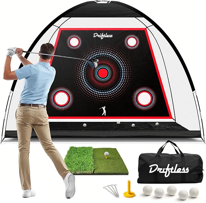 Golf Net – 10x7 ft Practice Net for Backyard Driving, Indoor Hitting Net with Mat, A Great Gift for Golfers or Dad – Golf Training Aid