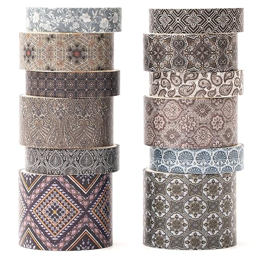12 Rolls Exotic Charm Washi Tape Set Floral Arts Adhesive Tapes Geometric by Songdao