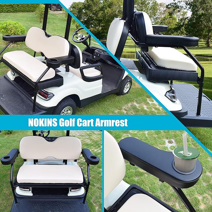 NOKINS Golf Cart Armrest with Cup Holder Support Frame Sturdy No Drilling for Most Golf Cart 1-1/4 inch Round Tube