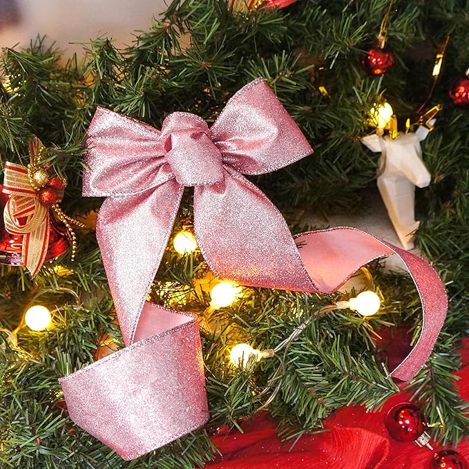 CT CRAFT LLC Glitter Wired Ribbon 2.5" x 10 Yards Rose Gold - Image 6