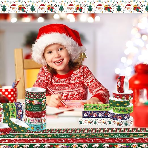 12 Pcs Christmas Washi Tape Merry Christmas Print Masking Tape Christmas Tree - Image 7