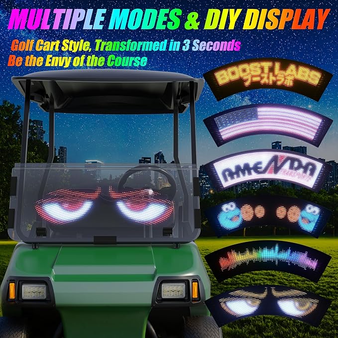 10L0L Golf Cart Devil Eyes Light Sign, Programmable Flexible Screen for Windshield, DIY Dynamic Programmable with App Control,Window Screens for Festivals, Daily