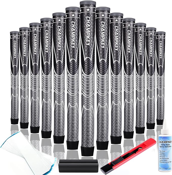 CHAMPKEY Comfortable Polyurethane Golf Grips 13 Pack - Multi Texture Control Golf Club Grips - Come with Full Repair Kits