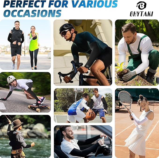BHYTAKI UV Sun Protection Arm Sleeves, UPF 50 Sports Cooling Arm Compression Sleeves for Men Women Teenager