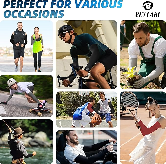 BHYTAKI UV Sun Protection Arm Sleeves, UPF 50 Sports Cooling Arm Compression Sleeves for Men Women Teenager