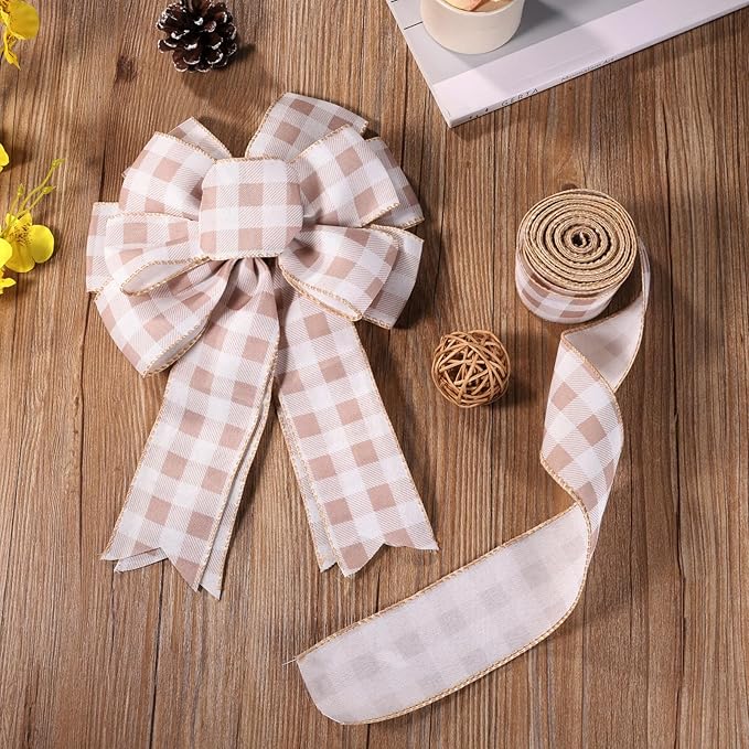 Burlap Ribbon Wired, Farmhouse Buffalo Plaid Ribbon Rustic Fabrics - Image 6