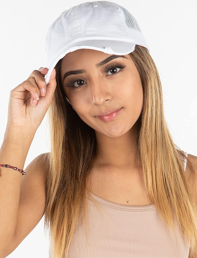 Funky Junque Trucker Hat for Women – Distressed Low Profile Western Camo Baseball Cap with Mesh, Trendy and Adjustable Fit