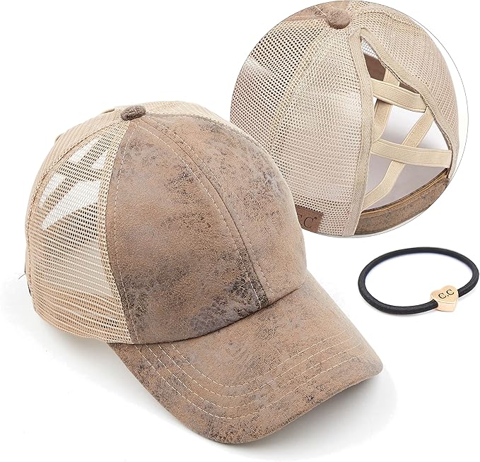 C.C Ponycap Messy High Bun Ponytail Adjustable Glitter Mesh Trucker Baseball Cap