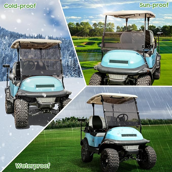 10L0L Golf Cart Windshield for Club Car Precedent 2004-Up, 2017-Up Onward, Tempo, Fold Down Club Car Windshield, Anti-UV Impact Resistant 37.5"W X 33.6"H(Teal)
