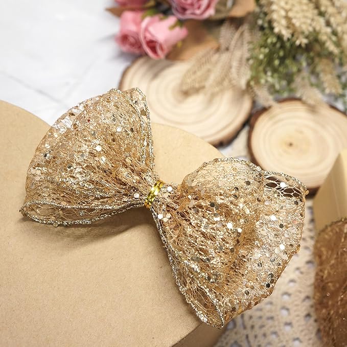 CT CRAFT LLC Sparkling Glitter Mesh Wired Ribbon 2.5" x 20 Yards Champagne Gold - Image 7
